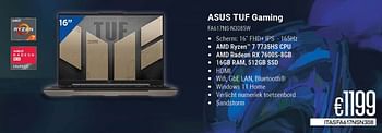 Promoties Asus tuf gaming fa617ns-n3085w - Asus - Geldig van 01/10/2023 tot 31/10/2023 bij Compudeals