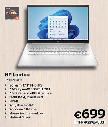 Promoties Hp laptop 17-cp2005nb - HP - Geldig van 01/10/2023 tot 31/10/2023 bij Compudeals