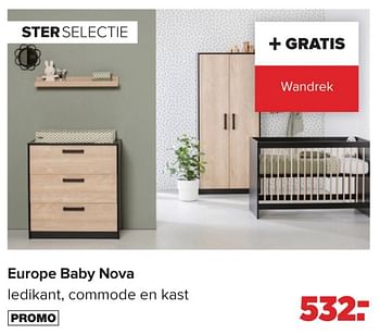 Promoties Europe baby nova ledikant, commode en kast - Europe baby - Geldig van 02/10/2023 tot 04/11/2023 bij Baby-Dump