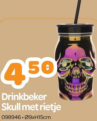 Promoties Drinkbeker skull met rietje - Huismerk - Happyland - Geldig van 02/10/2023 tot 04/11/2023 bij Happyland