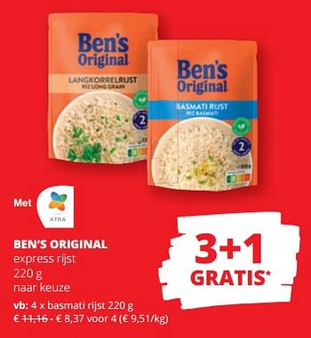 Promoties Ben’s original basmati rijst - Ben's Original - Geldig van 19/10/2023 tot 01/11/2023 bij Spar (Colruytgroup)