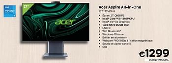 Promotions Acer aspire all-in-one s27-1755-15616 - Acer - Valide de 01/10/2023 à 31/10/2023 chez Compudeals