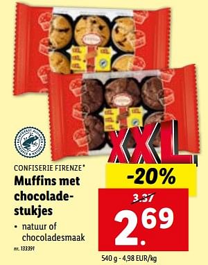 Promoties Muffins met chocoladestukjes - Confiserie Firenze - Geldig van 02/11/2023 tot 07/11/2023 bij Lidl