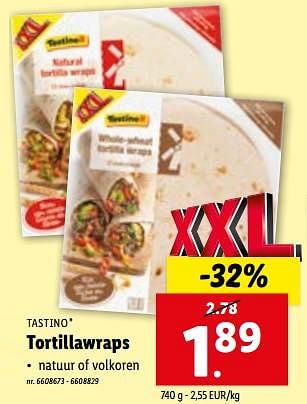Promoties Tortillawraps - Tastino - Geldig van 02/11/2023 tot 07/11/2023 bij Lidl