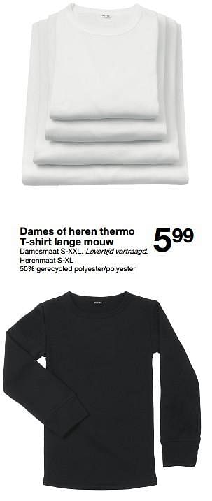 Promoties Dames of heren thermo t-shirt lange mouw - Huismerk - Zeeman  - Geldig van 28/10/2023 tot 03/11/2023 bij Zeeman