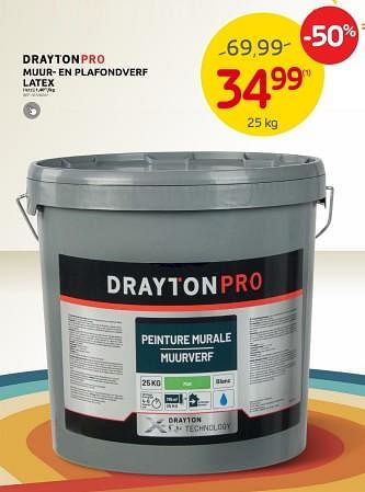 Promotions Draytonpro muur- en plafondverf latex - DraytonPro - Valide de 25/10/2023 à 06/11/2023 chez Brico