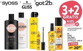 Promoties Gliss hair repair oil nutritive anti-klitspray - Schwarzkopf - Geldig van 25/10/2023 tot 07/11/2023 bij DI