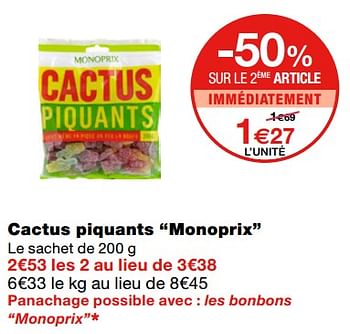 Monoprix Bonbons Cactus piquants - Le sachet de 200 g : : Epicerie