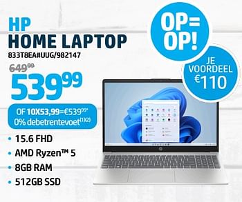 Promoties Hp home laptop 833t8ea#uug - HP - Geldig van 24/10/2023 tot 13/11/2023 bij Auva