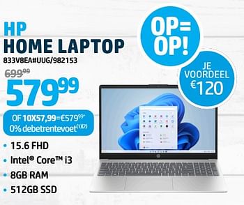 Promotions Hp home laptop 833v8ea#uug - HP - Valide de 24/10/2023 à 13/11/2023 chez Auva