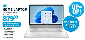 Promoties Hp home laptop 834s7ea#uug - HP - Geldig van 24/10/2023 tot 13/11/2023 bij Auva