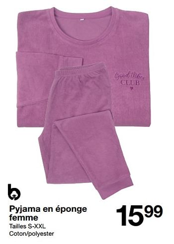 Promotions Pyjama en éponge femme - Produit maison - Zeeman  - Valide de 28/10/2023 à 03/11/2023 chez Zeeman