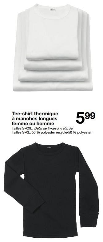 Promotions Tee-shirt thermique à manches longues femme ou homme - Produit maison - Zeeman  - Valide de 28/10/2023 à 03/11/2023 chez Zeeman