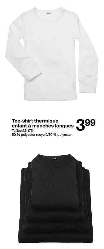 Promotions Tee-shirt thermique enfant à manches longues - Produit maison - Zeeman  - Valide de 28/10/2023 à 03/11/2023 chez Zeeman