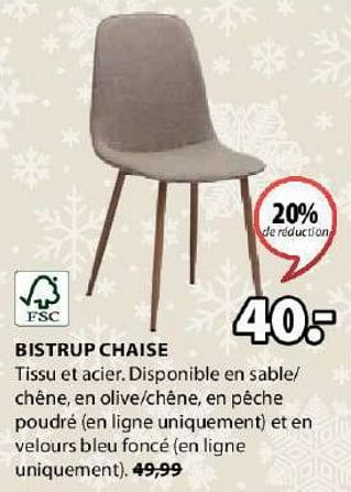 Promotions Bistrup chaise - Produit Maison - Jysk - Valide de 16/10/2023 à 26/11/2023 chez Jysk