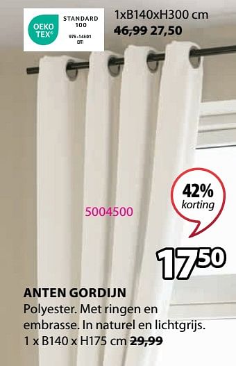 Promoties Anten gordijn - Huismerk - Jysk - Geldig van 23/10/2023 tot 26/11/2023 bij Jysk