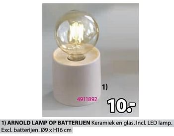 Promoties Arnold lamp op batterijen - Huismerk - Jysk - Geldig van 23/10/2023 tot 26/11/2023 bij Jysk