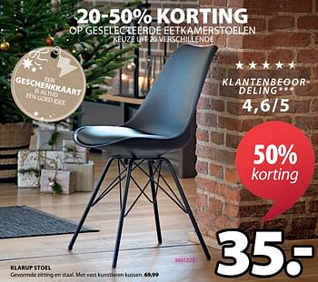 Promoties Klarup stoel - Huismerk - Jysk - Geldig van 30/10/2023 tot 26/11/2023 bij Jysk