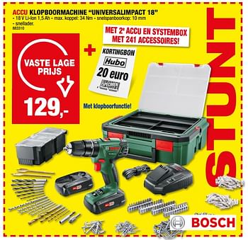 Promotions Bosch accu klopboormachine universalimpact 18 - Bosch - Valide de 25/10/2023 à 05/11/2023 chez Hubo