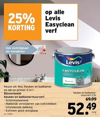 Promotions Levis easyclean keuken en badkamermuurverf - Levis - Valide de 25/10/2023 à 07/11/2023 chez Gamma