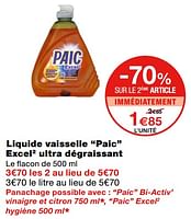 PAIC Liquide vaisselle main Excel+ Antibactérien Flacon 500 ml