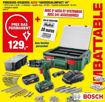 Promotions Bosch perceuse-visseuse accu universalimpact 18 - Bosch - Valide de 25/10/2023 à 05/11/2023 chez Hubo