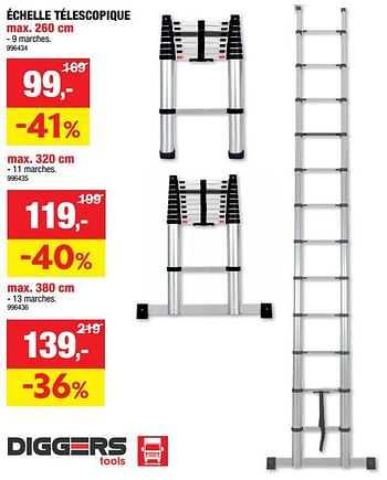 Promotions Échelle télescopique - Diggers - Valide de 25/10/2023 à 05/11/2023 chez Hubo