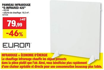 Promotions Eurom panneau infrarouge e-infrared 425 - Eurom - Valide de 25/10/2023 à 05/11/2023 chez Hubo