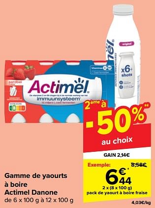 Promotions Actimel danone pack de yaourt à boire fraise - Danone - Valide de 31/10/2023 à 07/11/2023 chez Carrefour