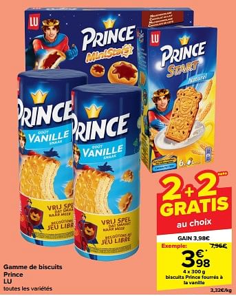 Promotions Biscuits prince fourrés à la vanille - Lu - Valide de 31/10/2023 à 07/11/2023 chez Carrefour
