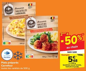 Promotions Boulettes sauce tomate, haricots et purée - Produit maison - Carrefour  - Valide de 31/10/2023 à 07/11/2023 chez Carrefour