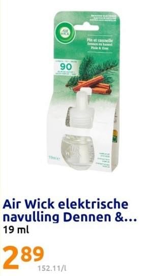 Promoties Air wick elektrische navulling dennen - Airwick - Geldig van 01/11/2023 tot 07/11/2023 bij Action