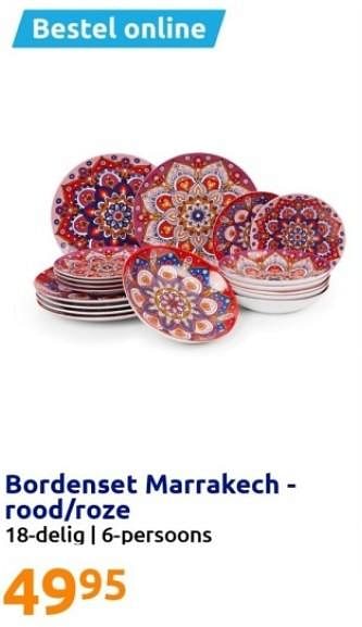 Promoties Bordenset marrakech-rood-roze - Huismerk - Action - Geldig van 01/11/2023 tot 07/11/2023 bij Action