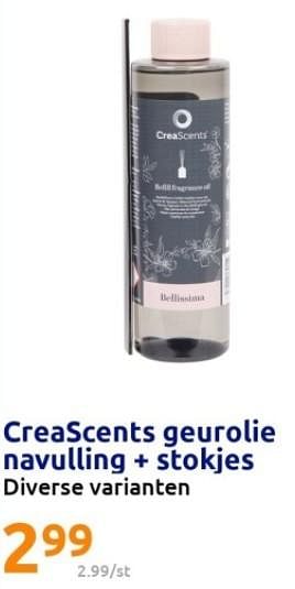Promoties Creascents geurolie navulling + stokjes diverse varianten - Creascents - Geldig van 01/11/2023 tot 07/11/2023 bij Action