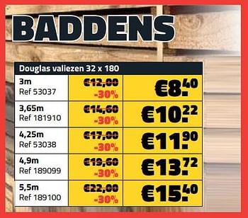Promoties Baddens douglas valiezen - Huismerk - Bouwcenter Frans Vlaeminck - Geldig van 03/11/2023 tot 30/11/2023 bij Bouwcenter Frans Vlaeminck