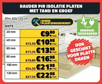 Promoties Bauder pir isolatie platen met tand en groef - Bauder - Geldig van 03/11/2023 tot 30/11/2023 bij Bouwcenter Frans Vlaeminck