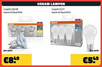 Promoties Osram lampen 3 pack’s E27 - Osram - Geldig van 03/11/2023 tot 30/11/2023 bij Bouwcenter Frans Vlaeminck