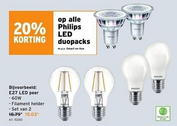 Promoties Philips duopack e27 led peer - Philips - Geldig van 01/11/2023 tot 07/11/2023 bij Gamma
