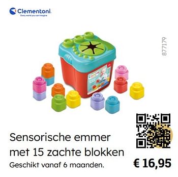 Promoties Sensorische emmer met 15 zachte blokken - Clementoni - Geldig van 01/10/2023 tot 05/12/2023 bij Multi Bazar