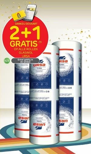 Promoties 2+1 gratis op alle rollen glaswol ursa - Ursa - Geldig van 08/11/2023 tot 13/11/2023 bij Brico