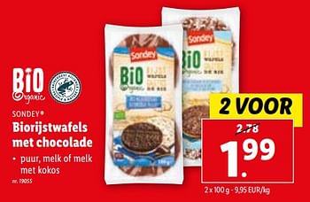 Promotions Biorijstwafels met chocolade - Sondey - Valide de 08/11/2023 à 14/11/2023 chez Lidl