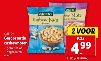 Promoties Geroosterde cashewnoten - Alesto - Geldig van 08/11/2023 tot 14/11/2023 bij Lidl