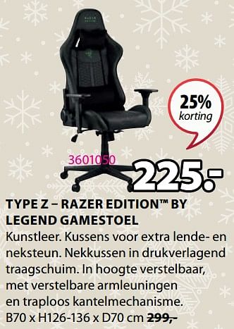Promoties Type z - razer edition by legend gamestoel - Huismerk - Jysk - Geldig van 30/10/2023 tot 26/11/2023 bij Jysk