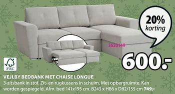 Promoties Vejlby bedbank met chaise longue - Huismerk - Jysk - Geldig van 30/10/2023 tot 26/11/2023 bij Jysk