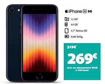 Promotions Apple iphone se 5g - Apple - Valide de 31/10/2023 à 13/11/2023 chez Base