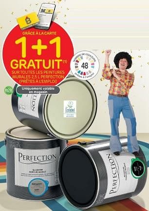 Promotions 1+1 gratuit sur toutes les peintures murales2.5l perfection pretes a l`emploi - Perfection - Valide de 08/11/2023 à 13/11/2023 chez Brico