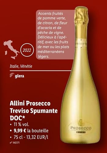 Promotions Allini prosecco treviso spumante doc - Mousseux - Valide de 08/11/2023 à 14/11/2023 chez Lidl