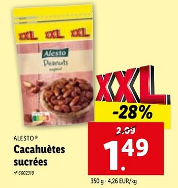 Promotions Cacahuètes sucrées - Alesto - Valide de 08/11/2023 à 14/11/2023 chez Lidl