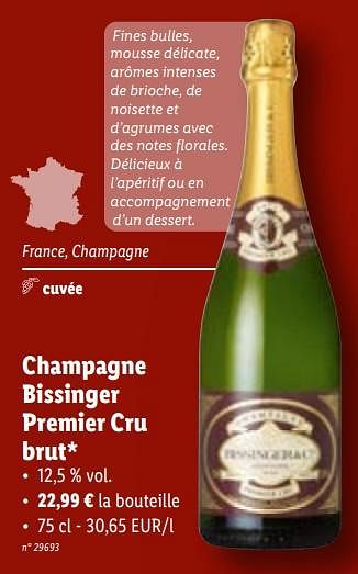 Promotions Champagne bissinger premier cru brut - Champagne - Valide de 08/11/2023 à 14/11/2023 chez Lidl
