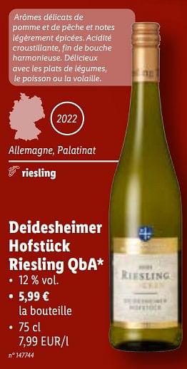 Promotions Deidesheimer hofstück riesling qba - Vins blancs - Valide de 08/11/2023 à 14/11/2023 chez Lidl